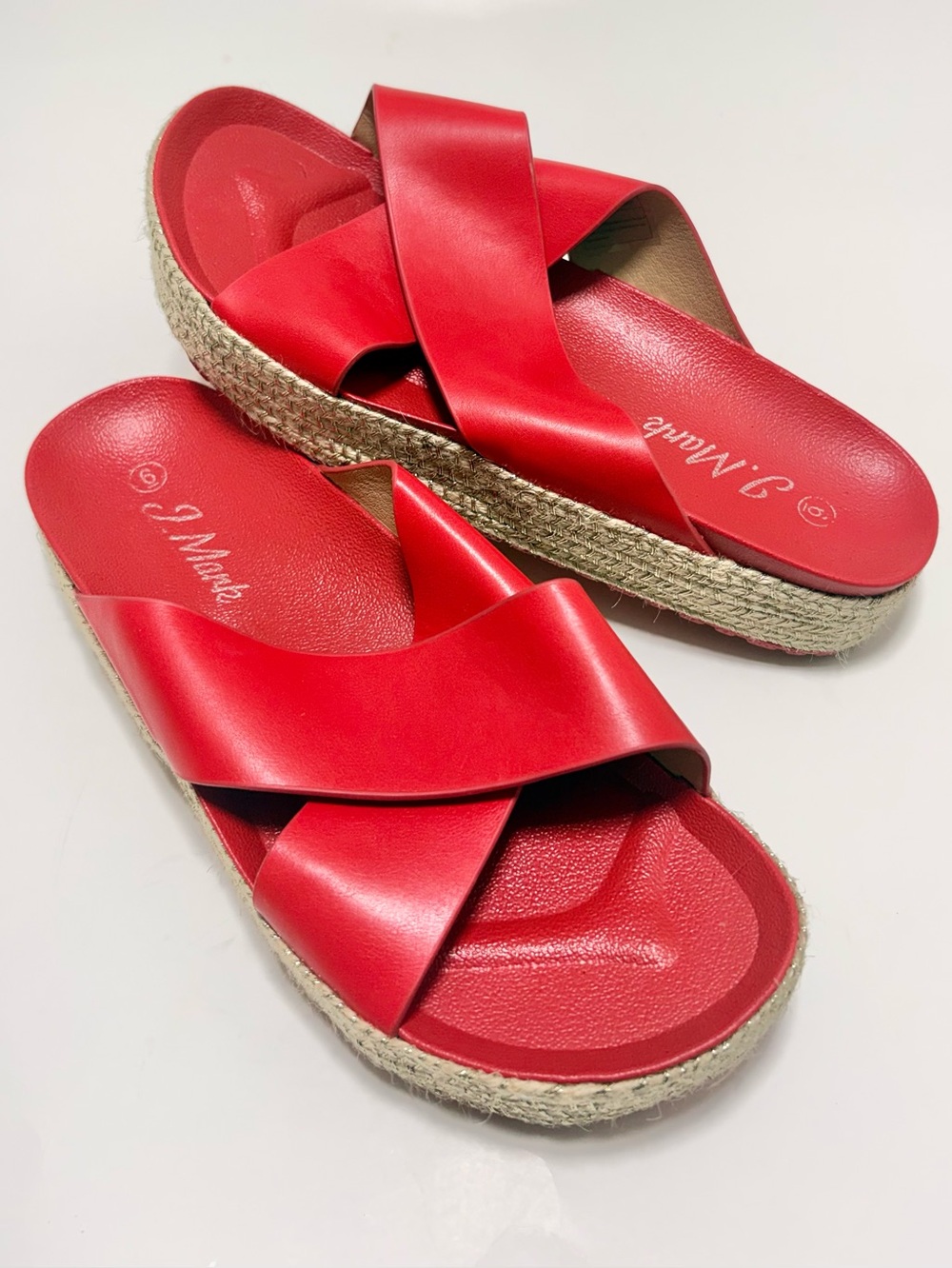 Red Crisscross Espadrille Slide Sandals